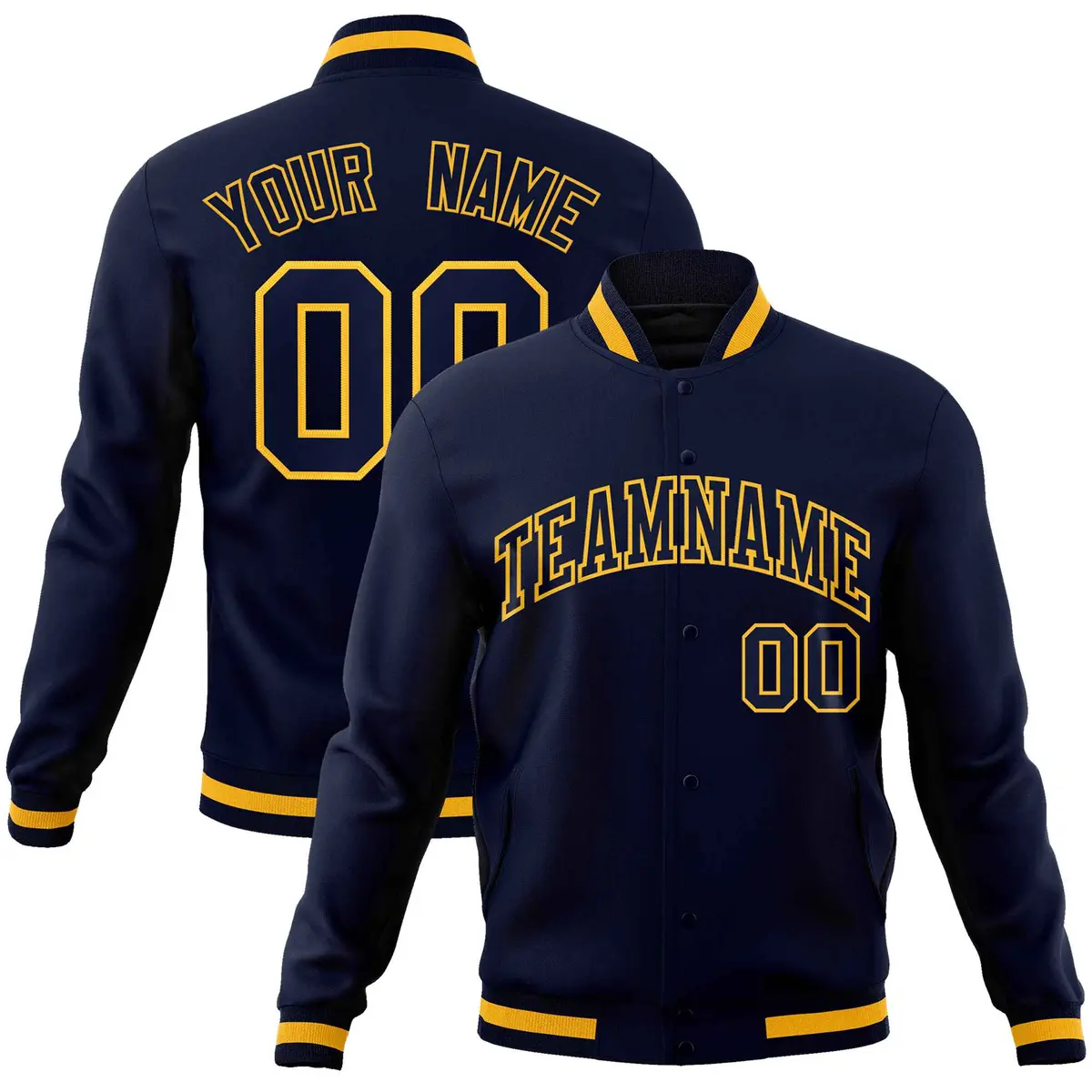 Navy Navy-Gold Classic Full-Snap Varsity Letterman Jacket