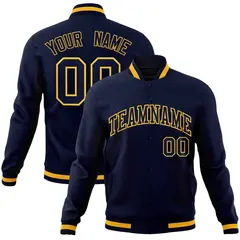 Navy Navy-Gold Classic Full-Snap Varsity Letterman Jacket 1