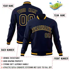 Navy Navy-Gold Classic Full-Snap Varsity Letterman Jacket 4