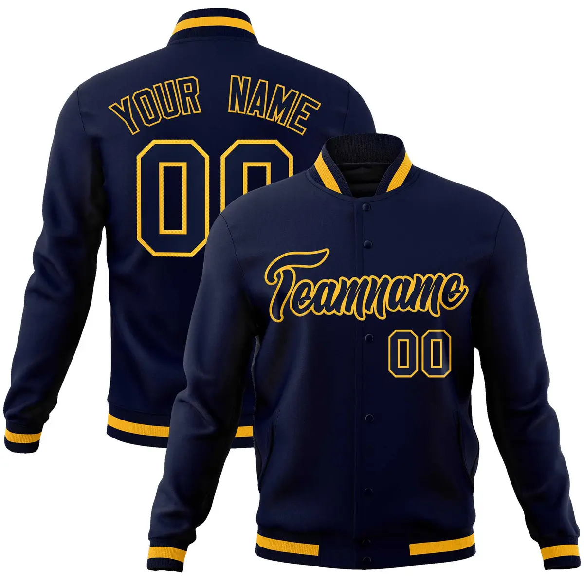 Navy Navy-Gold Classic Full-Snap Varsity Letterman Jacket