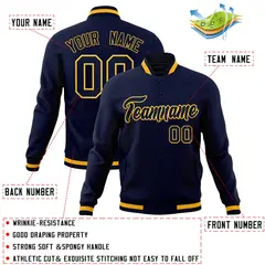 Navy Navy-Gold Classic Full-Snap Varsity Letterman Jacket 4