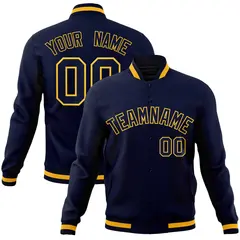 Navy Navy-Gold Classic Full-Snap Varsity Letterman Jacket 1