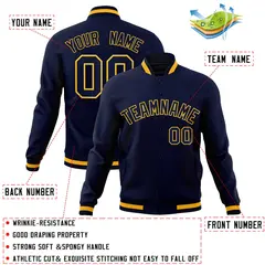 Navy Navy-Gold Classic Full-Snap Varsity Letterman Jacket 4