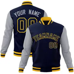 Navy Navy-Gold Raglan Sleeves Varsity Full-Snap Letterman Jacket