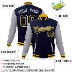 Navy Navy-Gold Raglan Sleeves Varsity Full-Snap Letterman Jacket 4
