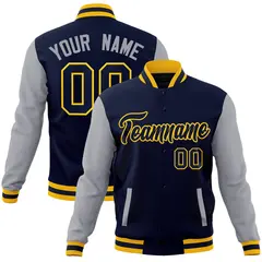 Navy Navy-Gold Raglan Sleeves Varsity Full-Snap Letterman Jacket