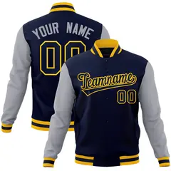 Navy Navy-Gold Raglan Sleeves Varsity Full-Snap Letterman Jacket 1