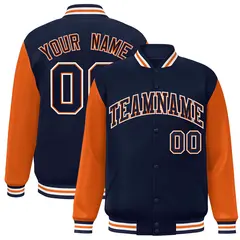 Navy Navy-Orange Raglan Varsity Full-Snap Letterman Jacket