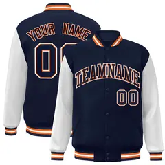 Navy Navy-Orange Raglan Varsity Full-Snap Letterman Jacket