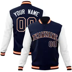 Navy Navy-Orange Raglan Varsity Full-Snap Letterman Jacket 1
