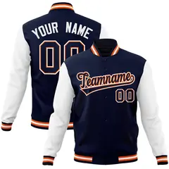 Navy Navy-Orange Raglan Varsity Full-Snap Letterman Jacket 1