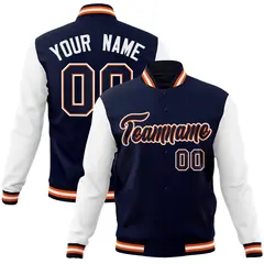 Navy Navy-Orange Raglan Varsity Full-Snap Letterman Jacket