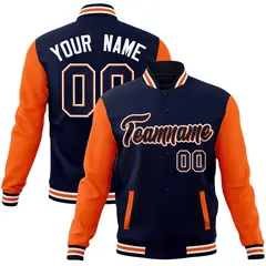 Navy Navy-Orange Raglan Varsity Full-Snap Letterman Jacket