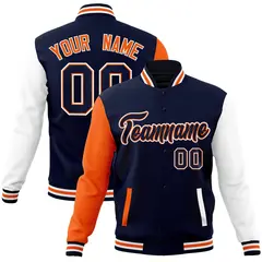 Navy Navy-Orange Raglan Varsity Full-Snap Letterman Jacket