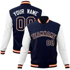 Navy Navy-Orange Raglan Varsity Full-Snap Letterman Jacket