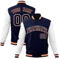 Navy Navy-Orange Raglan Varsity Full-Snap Letterman Jacket