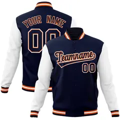 Navy Navy-Orange Raglan Varsity Full-Snap Letterman Jacket