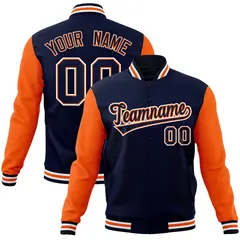 Navy Navy-Orange Raglan Varsity Full-Snap Letterman Jacket 1
