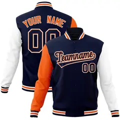 Navy Navy-Orange Raglan Varsity Full-Snap Letterman Jacket