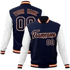 Navy Navy-Orange Raglan Varsity Full-Snap Letterman Jacket 1
