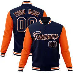 Navy Navy-Orange Raglan Varsity Full-Snap Letterman Jacket