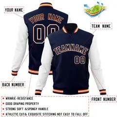 Navy Navy-Orange Raglan Varsity Full-Snap Letterman Jacket 4