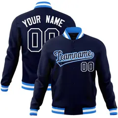 Navy Navy-Powder Blue Varsity Full-Snap Letterman Jacket 1