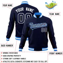 Navy Navy-Powder Blue Varsity Full-Snap Letterman Jacket 4