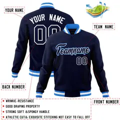 Navy Navy-Powder Blue Varsity Full-Snap Letterman Jacket 4