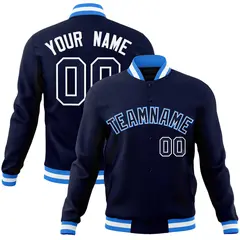 Navy Navy-Powder Blue Varsity Full-Snap Letterman Jacket 1