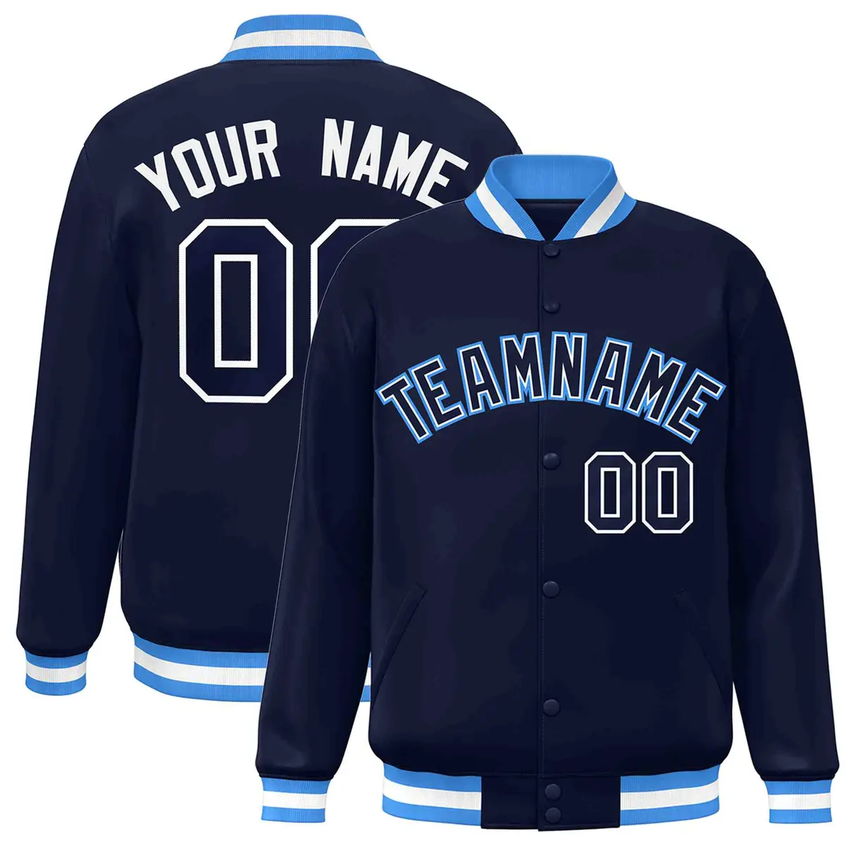 Navy Navy-White Classic Full-Snap Varsity Letterman Jacket