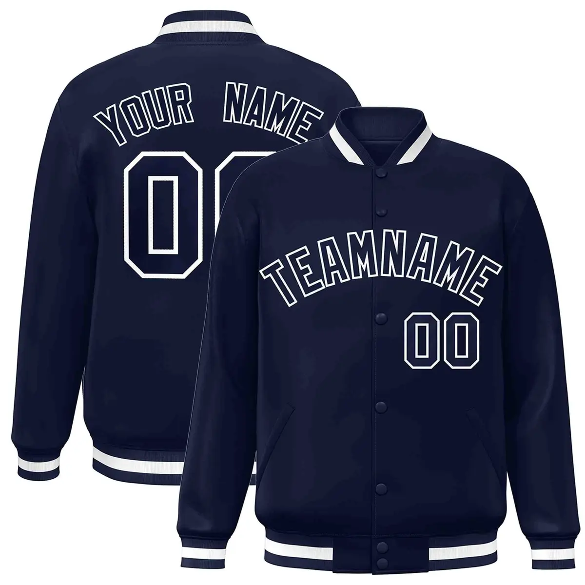 Navy Navy-White Classic Full-Snap Varsity Letterman Jacket