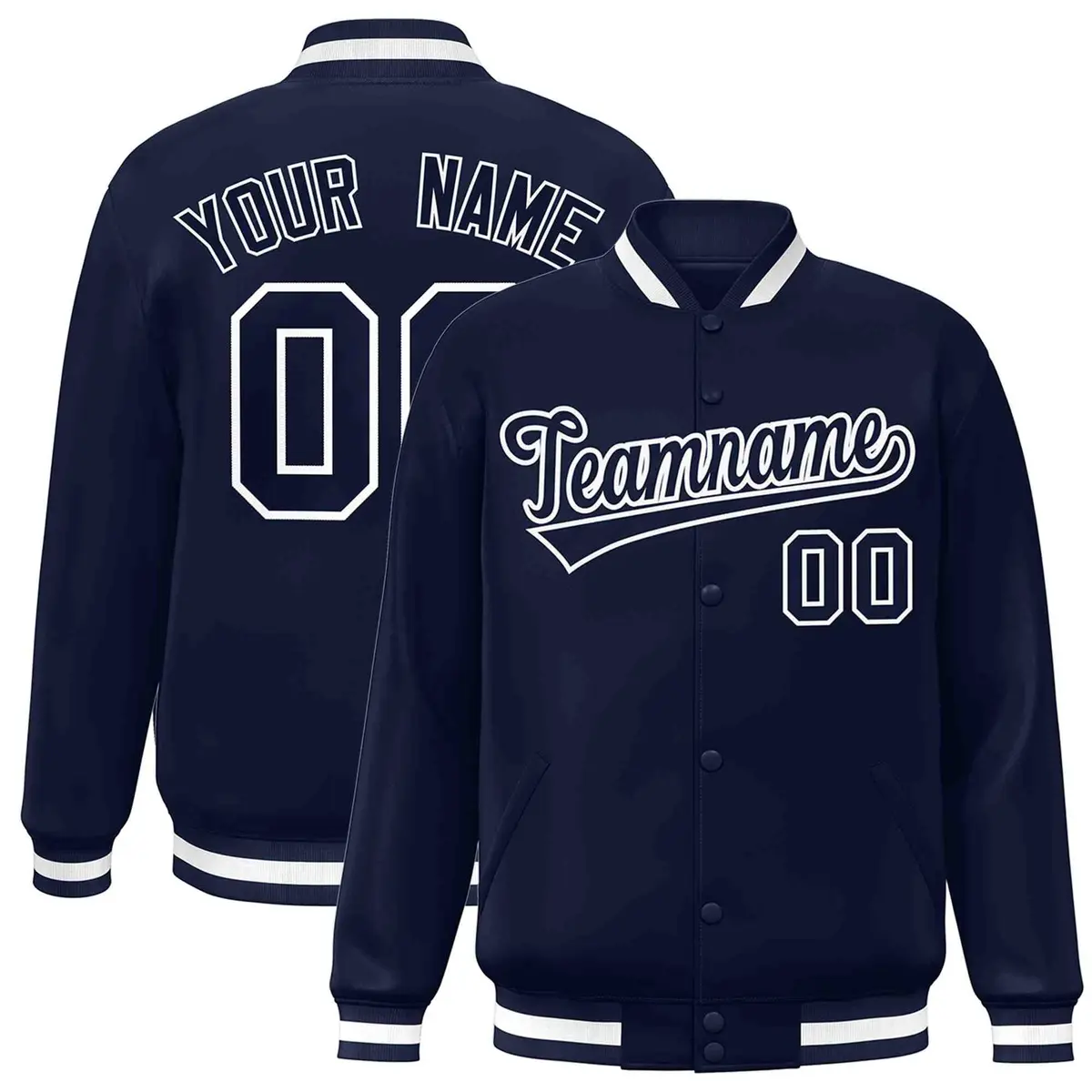 Navy Navy-White Classic Full-Snap Varsity Letterman Jacket