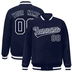 Navy Navy-White Classic Full-Snap Varsity Letterman Jacket