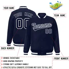 Navy Navy-White Classic Full-Snap Varsity Letterman Jacket 2