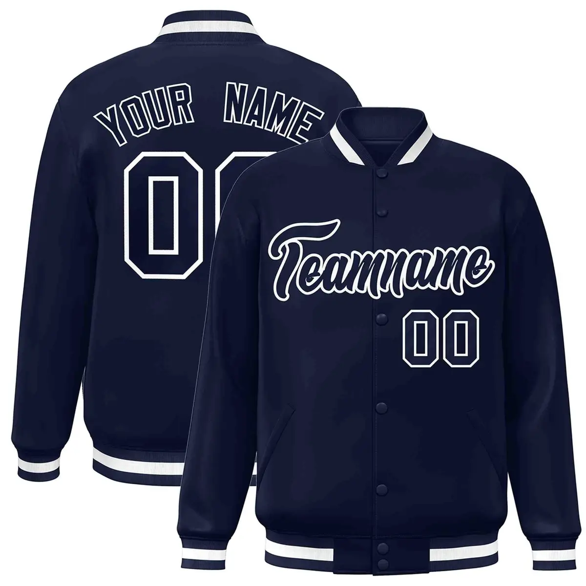 Navy Navy-White Classic Full-Snap Varsity Letterman Jacket