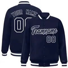 Navy Navy-White Classic Full-Snap Varsity Letterman Jacket 1