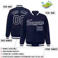 Navy Navy-White Classic Full-Snap Varsity Letterman Jacket 2
