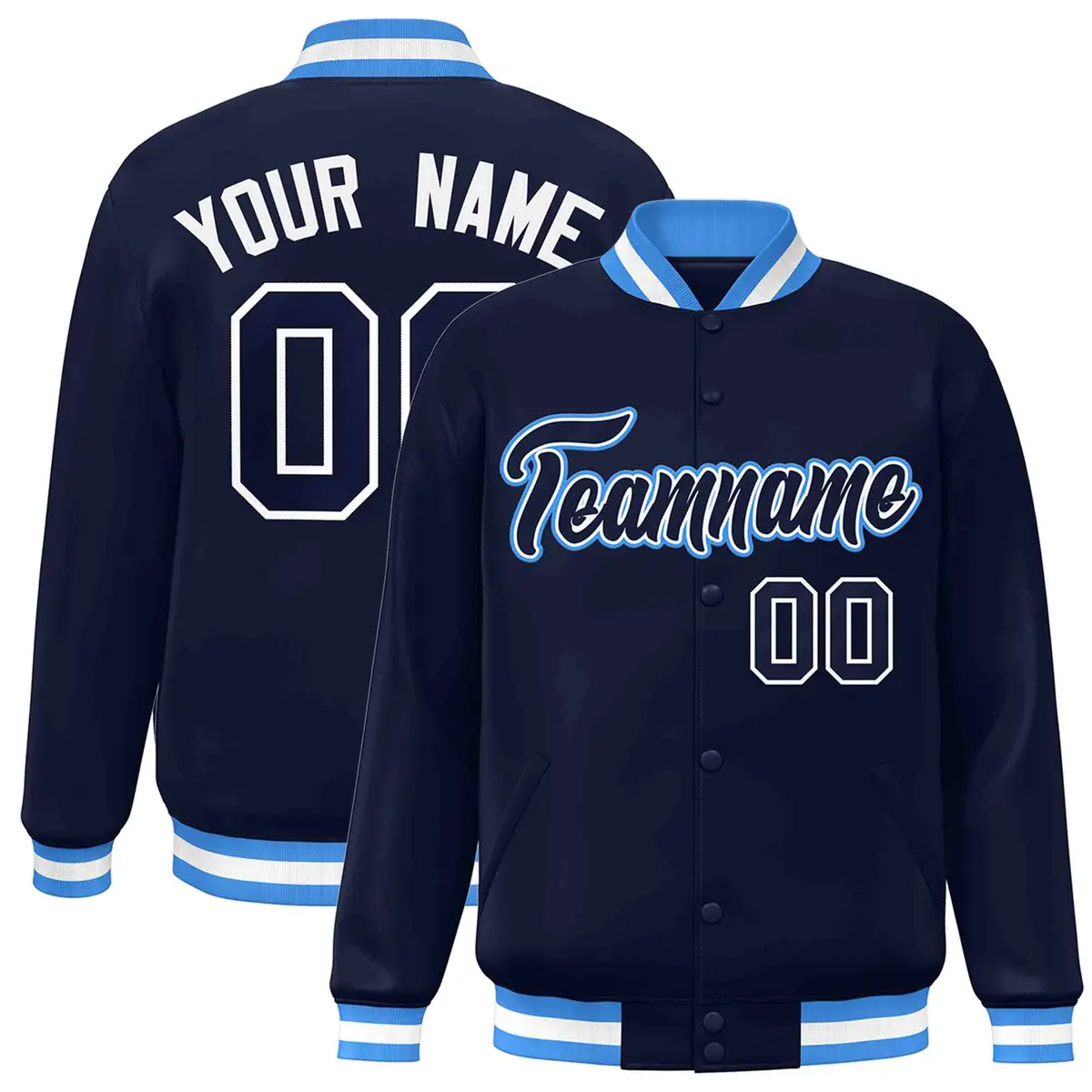 Navy Navy-White Classic Full-Snap Varsity Letterman Jacket