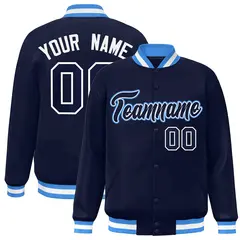 Navy Navy-White Classic Full-Snap Varsity Letterman Jacket 1