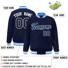 Navy Navy-White Classic Full-Snap Varsity Letterman Jacket 2