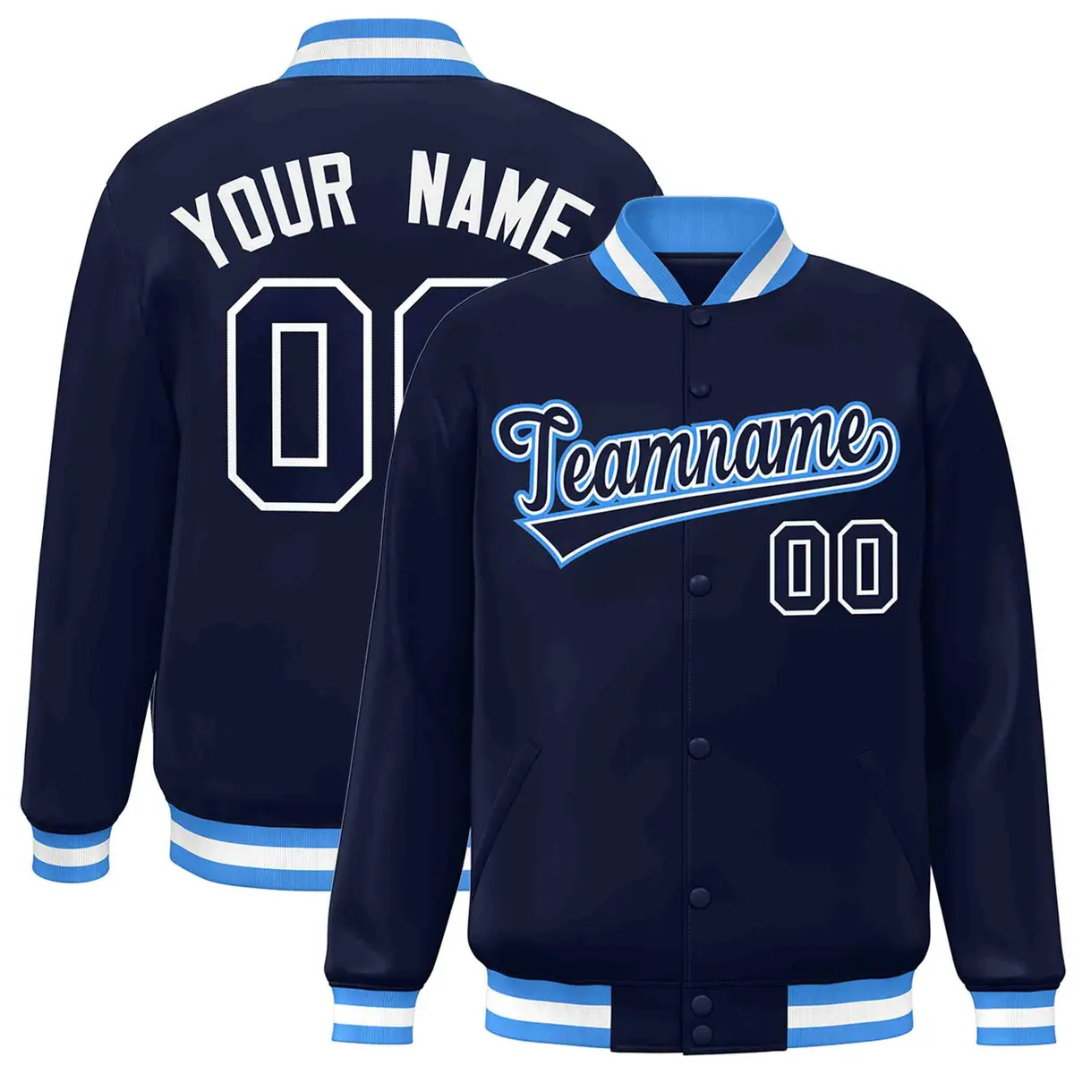 Navy Navy-White Classic Full-Snap Varsity Letterman Jacket