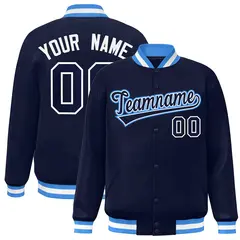 Navy Navy-White Classic Full-Snap Varsity Letterman Jacket 1