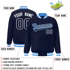 Navy Navy-White Classic Full-Snap Varsity Letterman Jacket 2