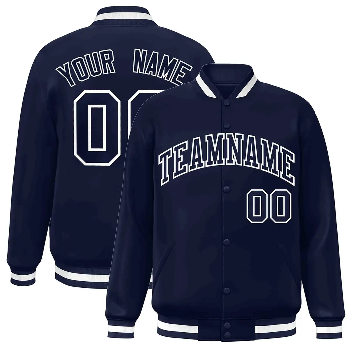 Navy Navy-White Classic Full-Snap Varsity Letterman Jacket