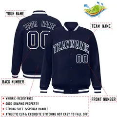 Navy Navy-White Classic Full-Snap Varsity Letterman Jacket 2