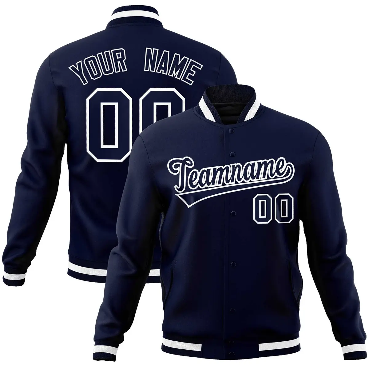 Navy Navy-White Classic Full-Snap Varsity Letterman Jacket