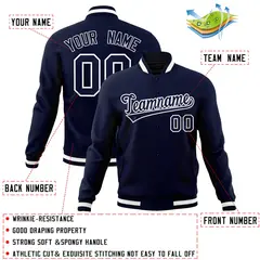 Navy Navy-White Classic Full-Snap Varsity Letterman Jacket 4