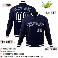 Navy Navy-White Classic Full-Snap Varsity Letterman Jacket 4