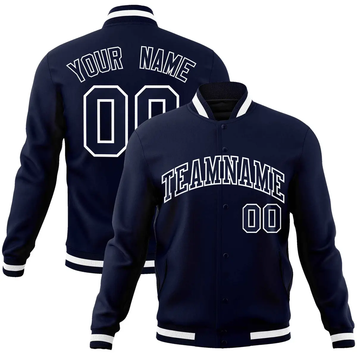 Navy Navy-White Classic Full-Snap Varsity Letterman Jacket